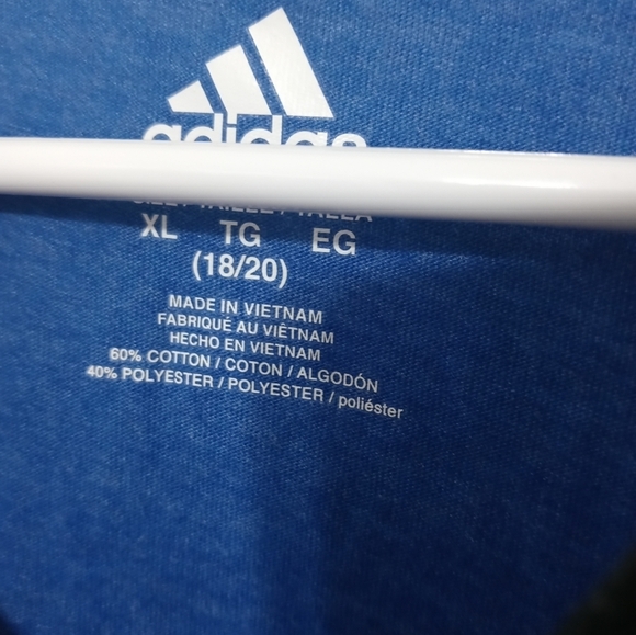 Adidas Boy's XL Blue black Varsity style large logo Pullover t shirt NEW - Picture 5 of 6